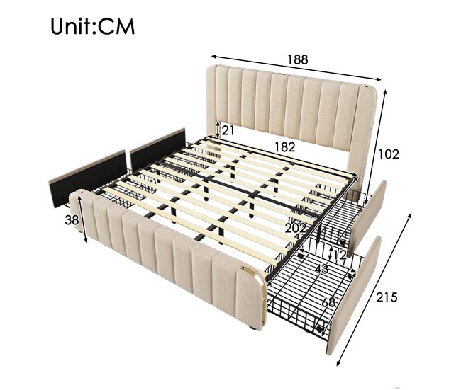 Camas de matrimonio 188x215 Beige