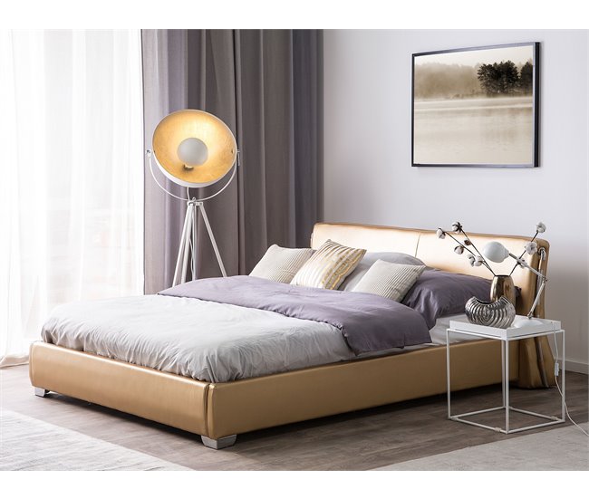 Beliani Cama de agua Piel PARIS 175x228 Dorado