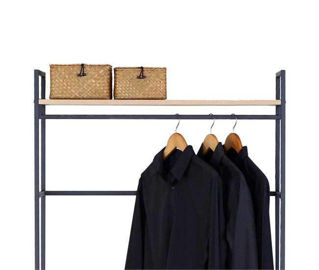 Max Home Armario abierto madera y acero 2 estantes Negro