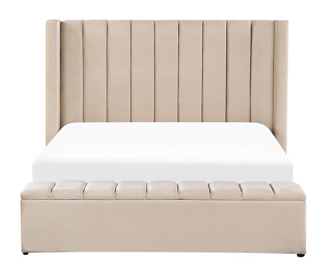 Beliani Cama con somier Terciopelo NOYERS 190x247 Beige