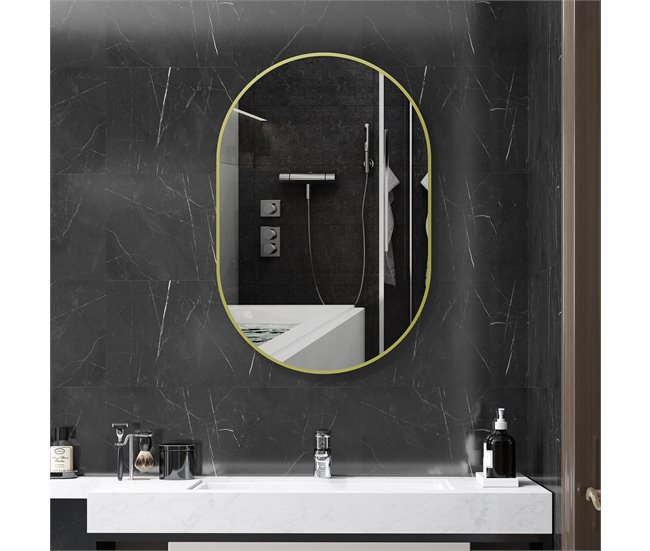 Espejo de Baño Vidrio, Aleación de Aluminio HOMCOM, hogar - baño Dorado