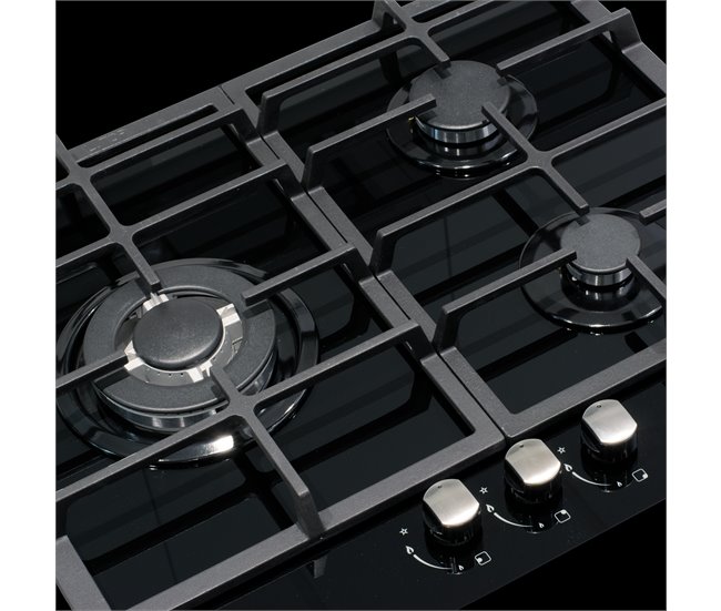 Placa cristal gas CATA LCI 6021BK 3 zonas 59cm negro Negro