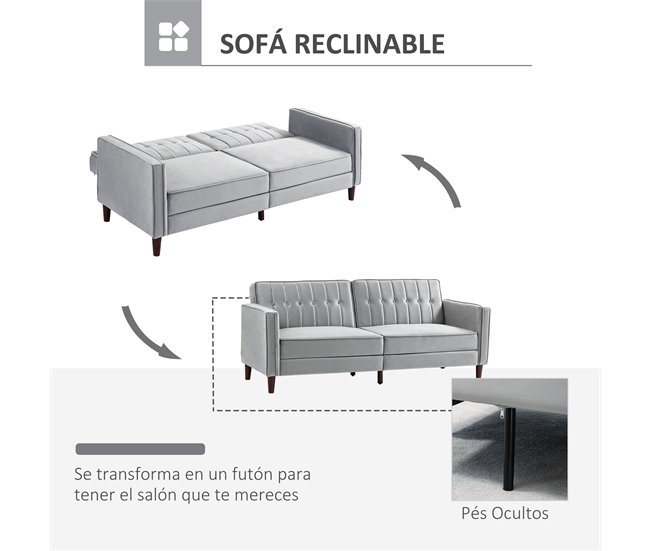Sofá Cama Terciopelo HOMCOM, hogar - muebles de salón Gris