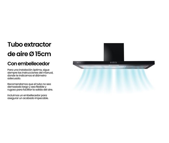 INFINITON Campana de Pared CMPT-TSH9B63N, 400 m3/h, T-Invertida Negro