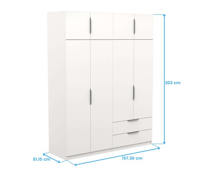 Armario Dormitorio Ghost 8 Puertas y 2 Cajones Blanco