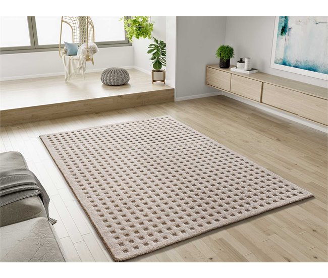 Alfombra diseño cuadros en relieve DIENA - ATTICGO 160x230 Blanco