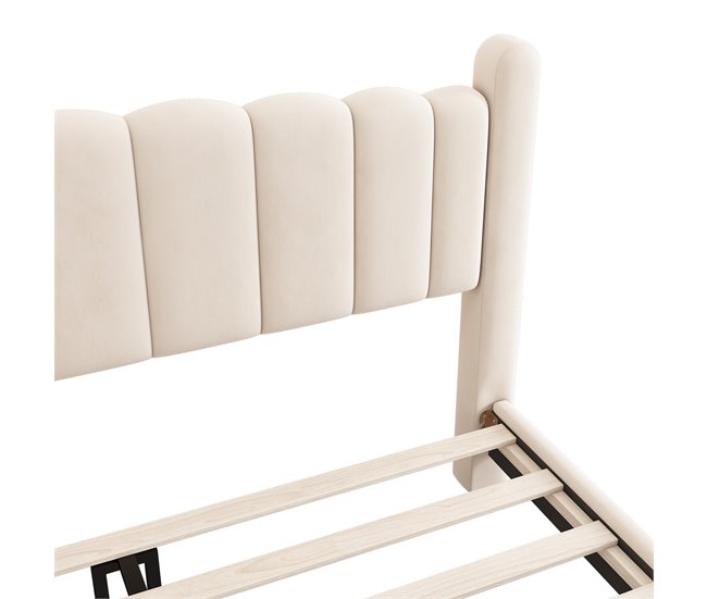 Cama de matrimonio de terciopelo 189x212 Beige