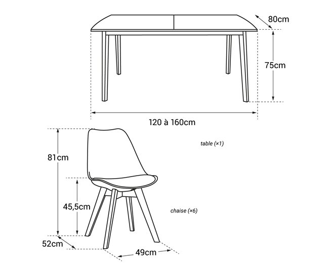 Mesa extensible Helga 120, 6 sillas Nora Blanco