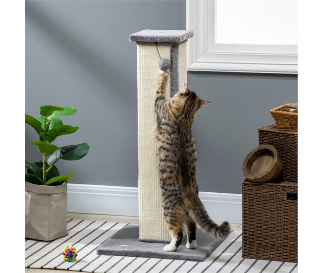 Rascador para Gatos Aglomerado de Madera, Felpa, Sisal PawHut Gris
