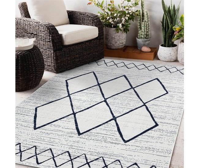Alfombra de cuerda sisal COLOR 47272/396 Rombos Cuadrados 200x290 Blanco/ Gris