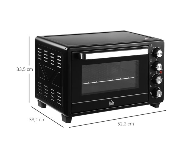 Horno Eléctrico Metal, Acero Inoxidable y Vidrio Templado HOMCOM Negro