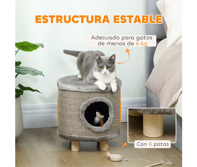 Casa para Gatos Aglomerado de Madera, Felpa PawHut Gris