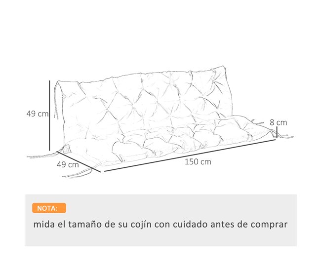 Cojín para Banco con Respaldo Poliéster, Algodón Outsunny 150x98 Gris