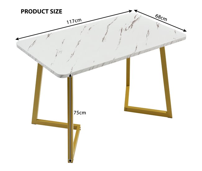Conjunto mesa rectangular efecto mármol con 4 sillas vintage Blanco