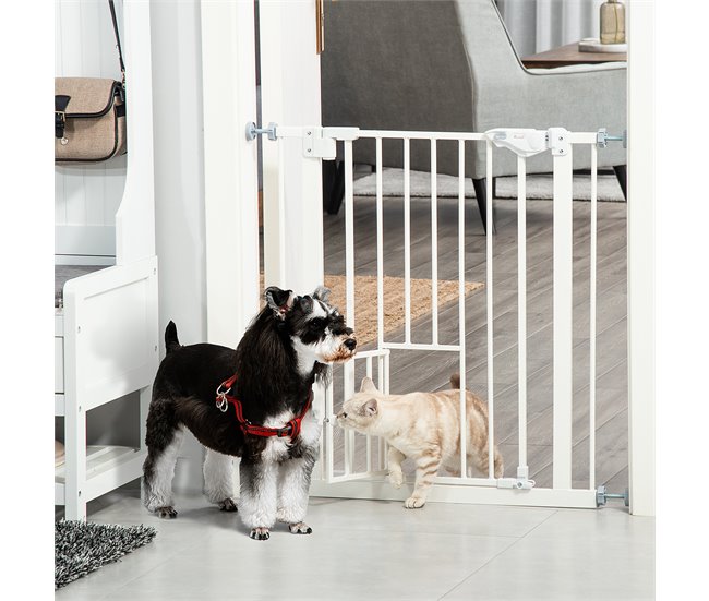 Barrera de Seguridad de Perros Acero y Plástico PawHut Blanco