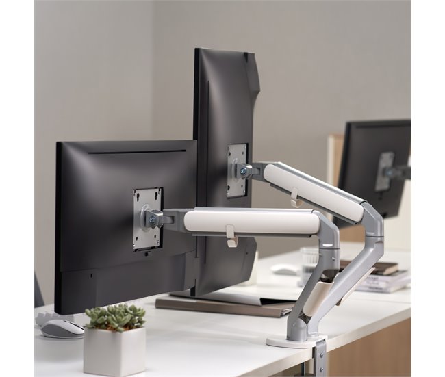 Brazos para monitor doble  Selbu de escritorio Blanco/ Plateado
