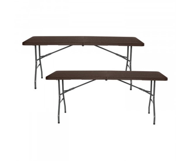 Pack 2 Mesas Plegables Rectangulares Efecto Madera O91 Marron