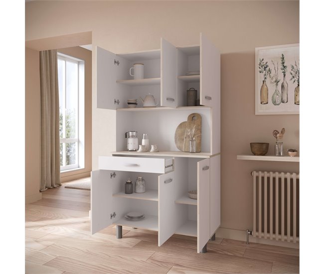 Armario Buffet de Cocina con 6 Puertas Blanco/ Madera