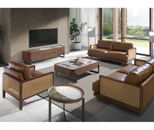 ANGEL CERDA Sofá 3 plazas piel marrón Nogal