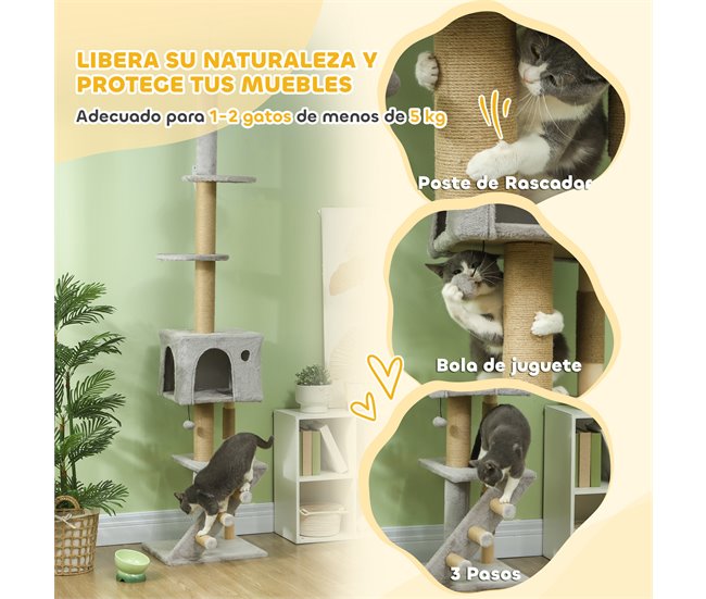 Árbol para Gatos Aglomerado de Madera PawHut Gris