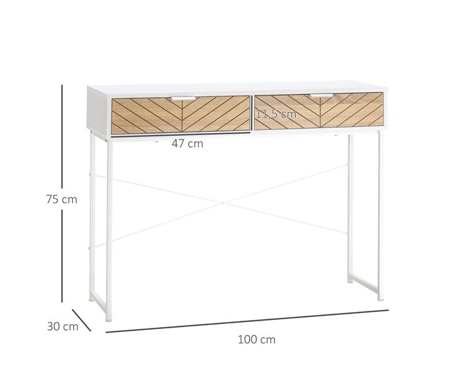 Mesa de Consola Metal, Melamina de Madera HOMCOM 100 Blanco