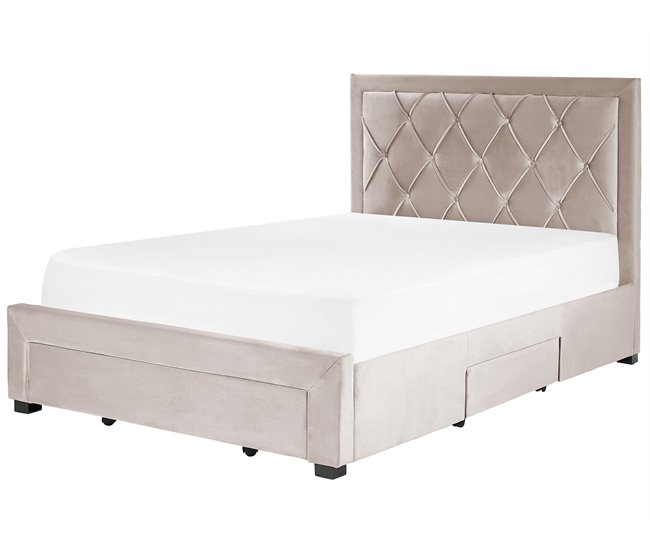 Beliani Cama con cajones Terciopelo LIEVIN 145x217 Beige