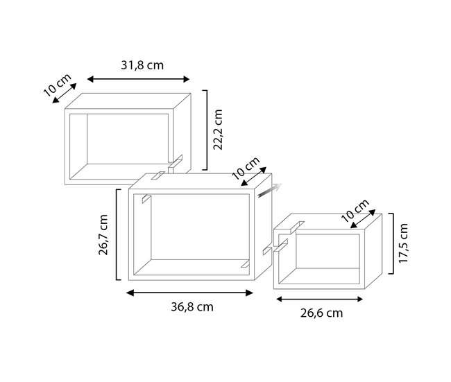 Set de 3 estantes de pared Iago cuadrados Blanco