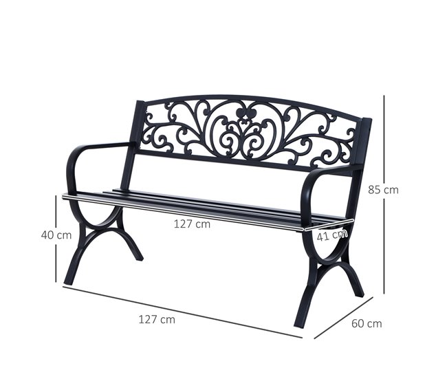 Banco de Jardín Hierro Outsunny 127x60 Negro