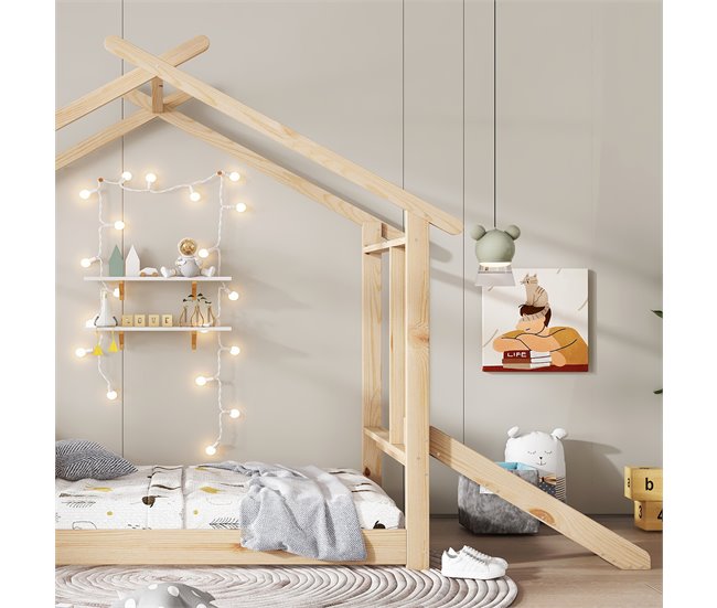 Cama cabaña de madera de pino Natural