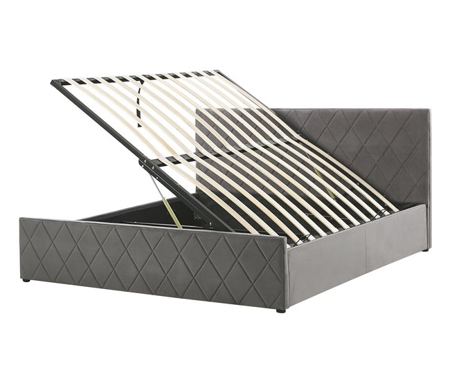 Beliani Cama con somier Terciopelo ROCHEFORT 150x214 Gris