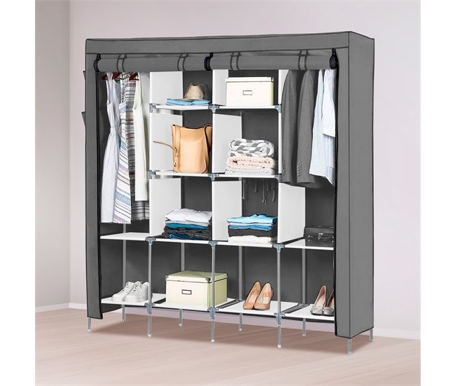 Armario Vestidor Tela Con Puertas Cremallera Nyana Home 167 Gris