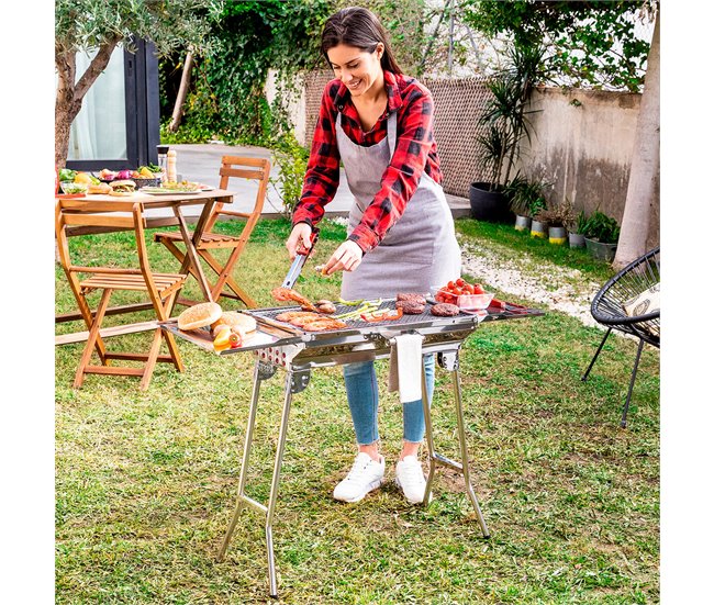 Barbacoa Plegable de Acero Inoxidable para Carbón Gris
