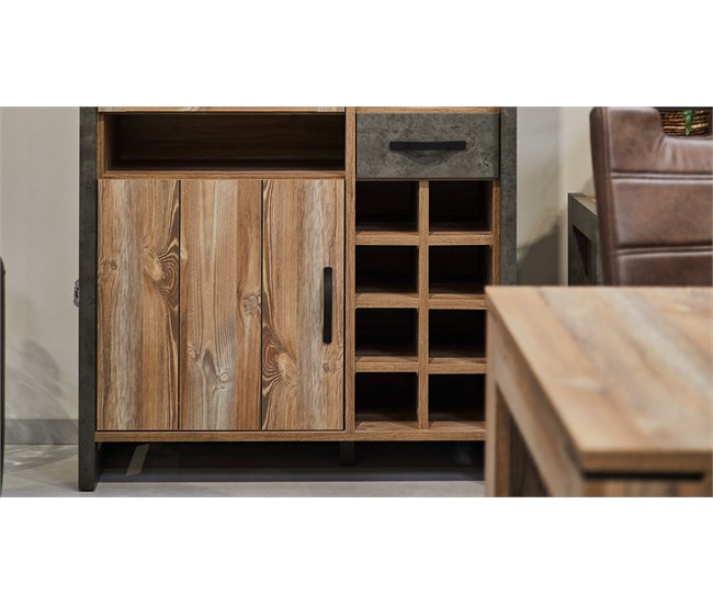 Vitrina doble 2 puertas y 1 cajón INDUSTRY Gris/ Madera