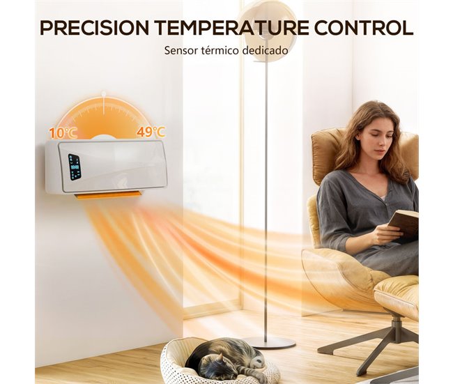 Calentador Eléctrico Pared ABS, PA HOMCOM, hogar - climatización Blanco