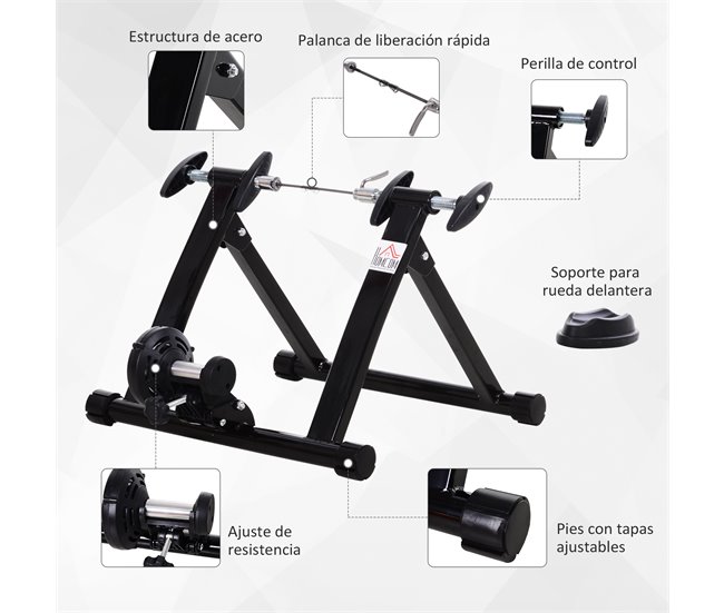 Rodillo Entrenamiento Bicicleta Acero HOMCOM Negro