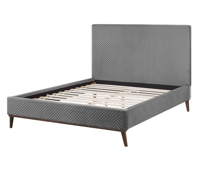 Beliani Cama Terciopelo BAYONNE 151x212 Gris Claro
