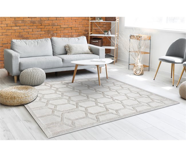 Alfombra SANTO sisal 58385 Ruta geométrica 120x170 Crema