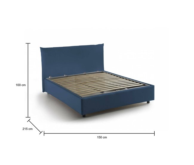 Cama plaza y media en tela Azul Marino