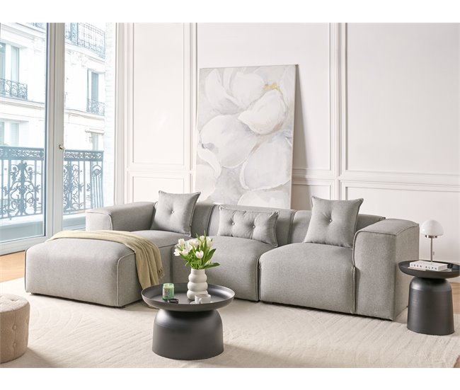 Beliani Sofá esquinero Poliéster DOLVA Gris Claro