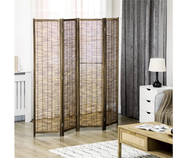 Biombo Madera de Paulownia, Carrizo HOMCOM, hogar - decoración Marron