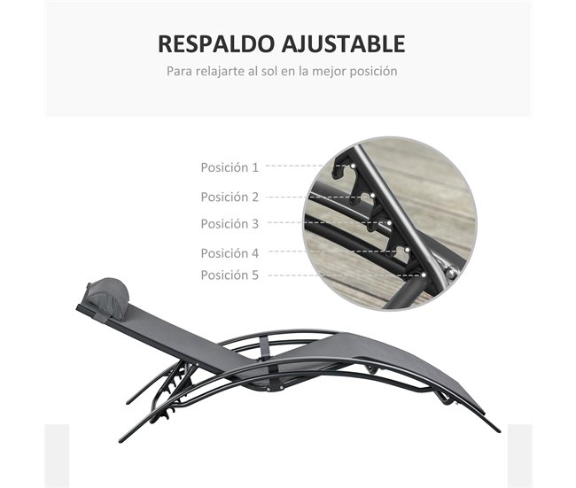 Tumbona Reclinable Aluminio, Texteline Outsunny Gris