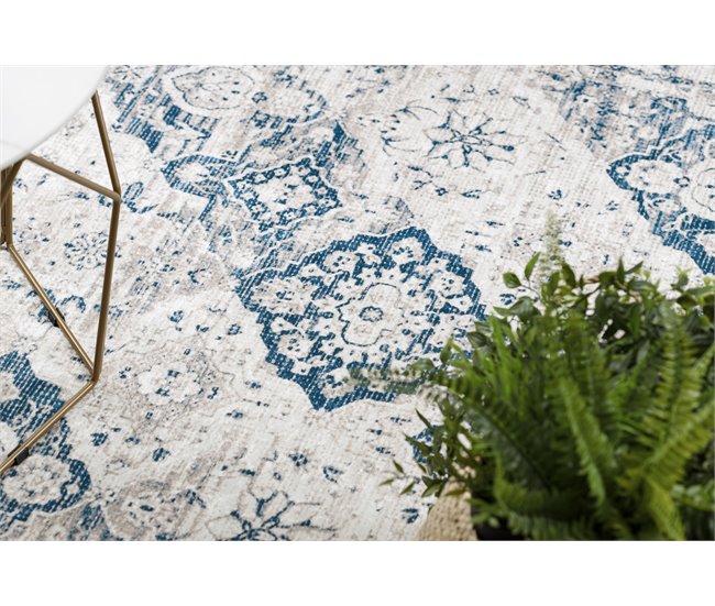 Alfombra lavable ANDRE 1819C Rosetón vintage 80x150 Azul