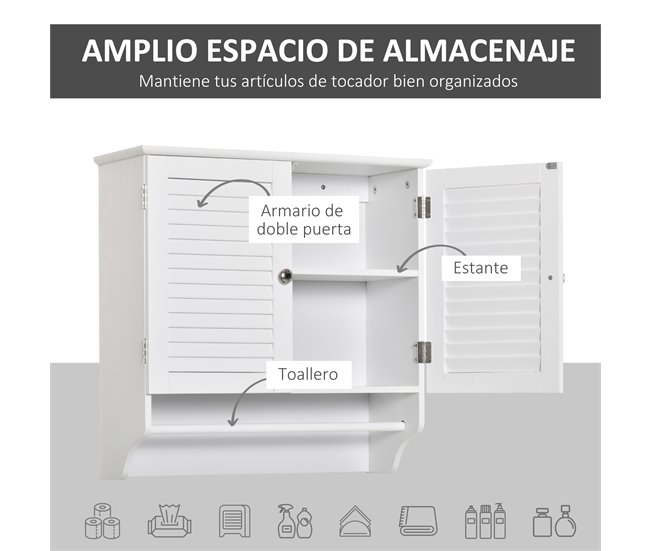 Armario Baño de Pared MDF kleankin, hogar - baño 60 Blanco