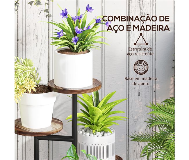 Estantería para Plantas Acero, Madera de Abeto Outsunny Marron