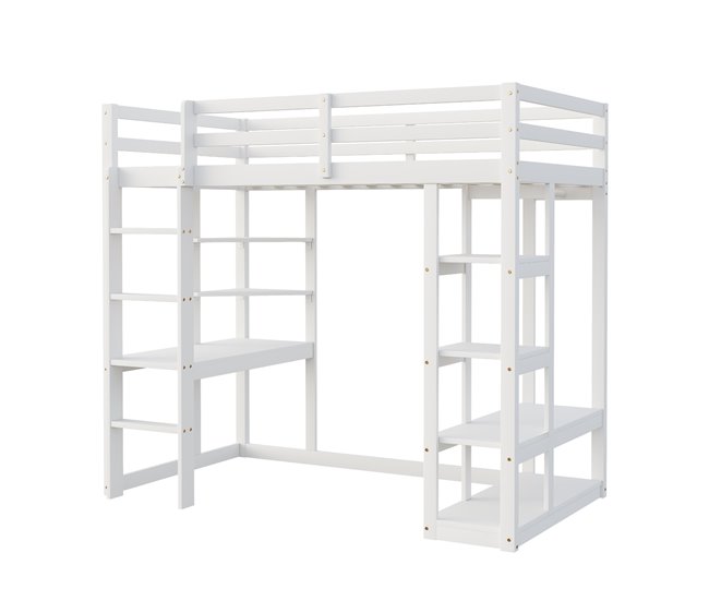 Cama alta para niños 98x205 Blanco