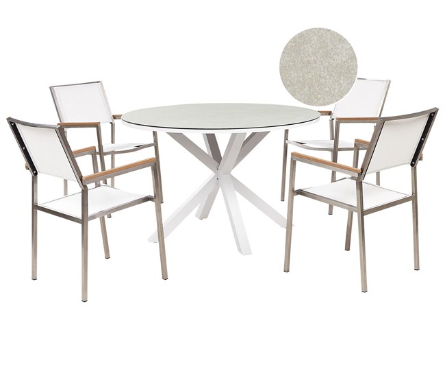 Beliani Conjunto de comedor MALETTO/GROSSETO Blanco/ Gris