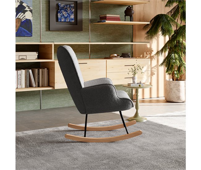 Silla mecedora, sillón de balanceo con respaldo cuadrado Gris Oscuro