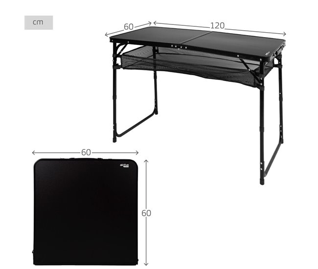 Aktive Mesa plegable camping ajustable en altura y antideslizante Negro