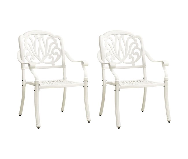 2 Sillas de jardín de aluminio fundido Blanco
