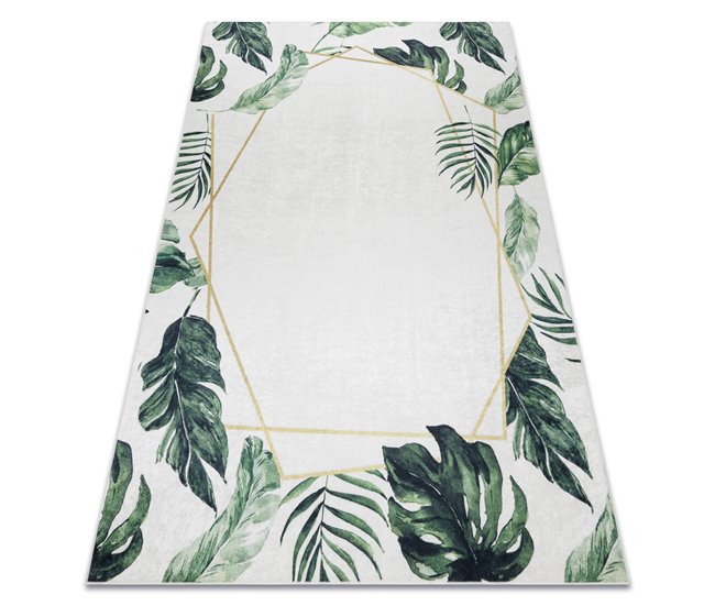 Alfombra lavable ANDRE 1168 Hojas de monstera Geométrico 120x170 Blanco